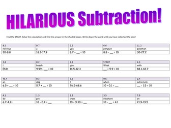 Subtraction Collect-A-Joke (Decimal bonds to 10)