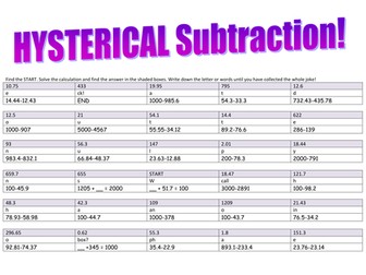 Subtraction Collect-A-Joke (Decimal bonds to 100)