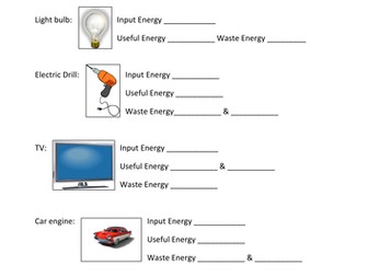 Energy transfers and Sankey diagram worksheet