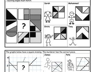 Mini murder mystery. Missing Pieces. Shapes