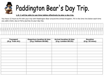 KS2 maths Paddington Bear timetable activity