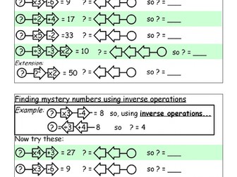 Level 4-5 Inverse operations 'mystery numbers' starter