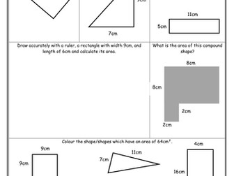 Area differentiated worksheets