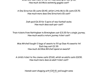 Differentiated word problems involving money