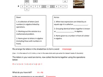 Algebra - Key Words Crossword
