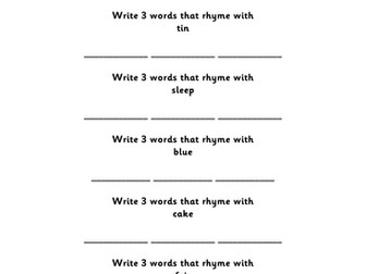 Rhyming Activity Sheet