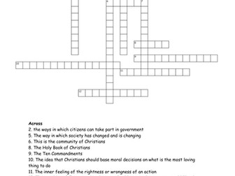 Rights and Responsibilities Revision Crossword