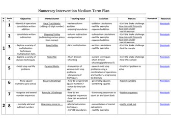 Numeracy Intervention Medium Term Plan