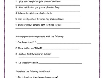 KS4 French Comparative and Superlative worksheet