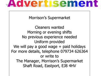 Functional Skills Reading Adverts Mock Entry L2