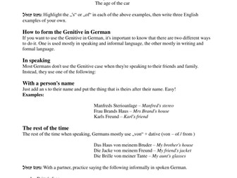 Key Stage 4 & Post 16: The Genitive Case