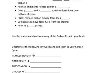 Carbon cycle worksheet - building the carbon cycle