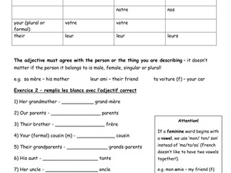 French possessive adjectives -  families