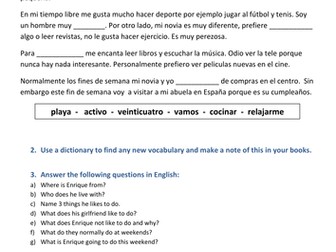 Spanish: Free time - Reading Worksheets