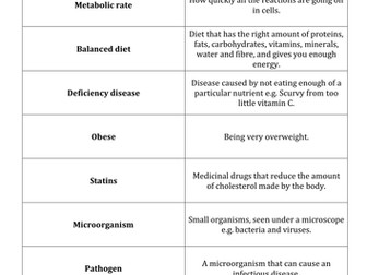 AQA B1 Keywords & Definitions