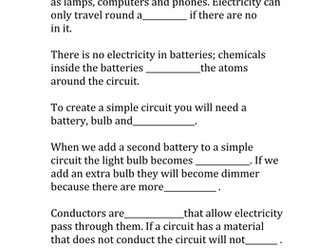 Fill the blanks about circuits and electricity
