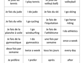 French: Sports Vocabulary Cards