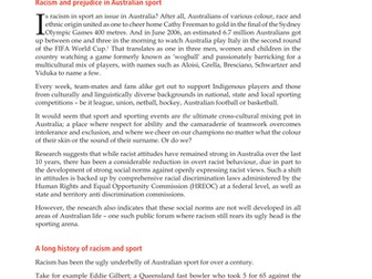 Aboriginal Peoples & Sport: History,Sport & Racism