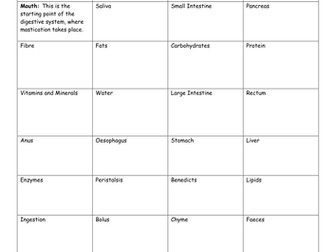 Food and Digestion KS4 test and suggested answers