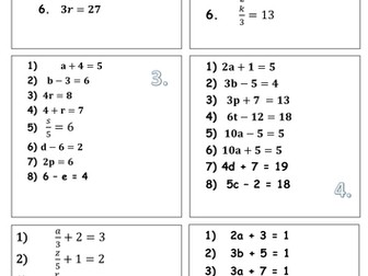 Solving Equations Relay Cards