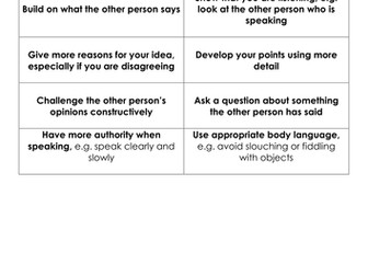 Speaking and listening challenge cards