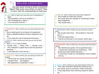 Practical write up sentence starters helpcard