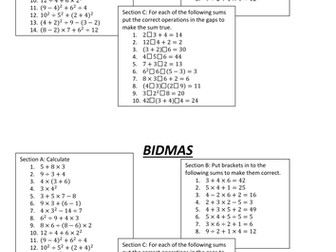 BIDMAS Worksheet