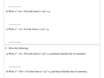 Completing the Square practice questions solutions