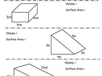Starter on Volume and Surface Area
