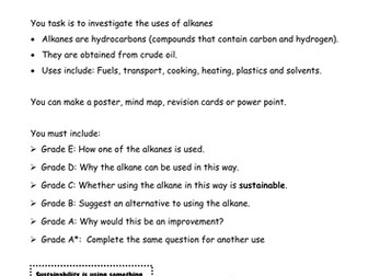 Hydrocarbons and their uses assessed homework task