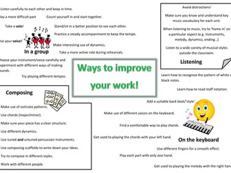 Ways to improve your work: KS3 Music