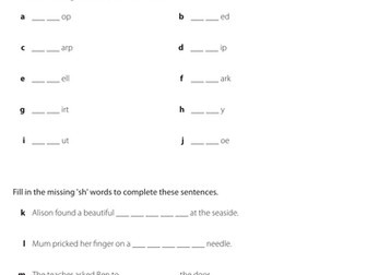 Word work: Blends 'sh' - KS1 English resource
