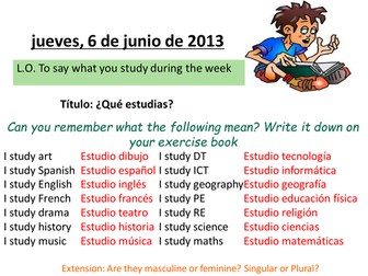 KS3 Spanish - Subjects and Days of the Week
