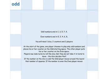 Odd and even race: KS1 number game
