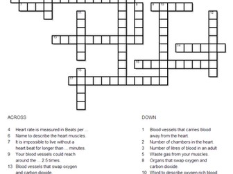 The heart and circulatory system crossword puzzle