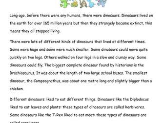 Non fiction Dinosaur Comprehension