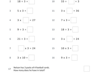 zondle TABLES! 3x table Practice Test (paper)