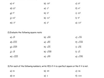 Square Numbers Worksheet