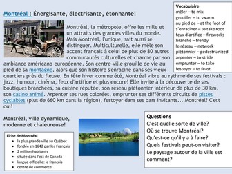 La ville de Montréal: KS4 comprehension