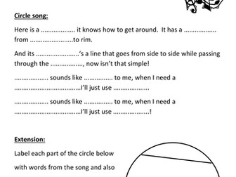 Circle Song worksheet to promote literacy in Maths