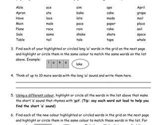 Long 'ai' and Short 'a' Sound Words - Phonics