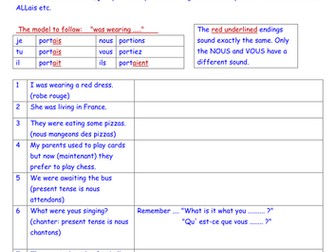 Scaffolded worksheet to practise French imperfect