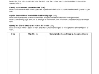 Reading Record Sheets - For classroom use