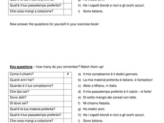 Key questions - Italian - match up worksheet