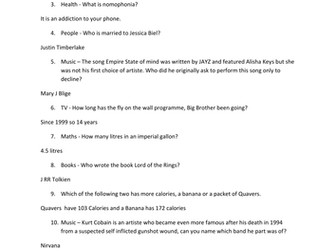 Pub Quiz for Year 11'S