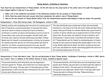Thomas Beckett Interpretations Worksheet