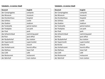 Stadt / Town vocabulary and two interactive games