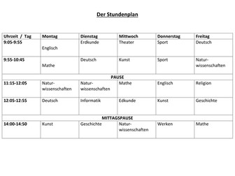 Stundenplan / school timetable activity