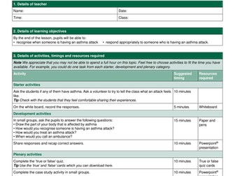 Asthma Lesson Plan