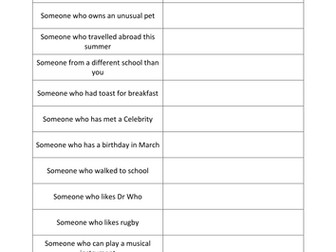 People Bingo Getting to know your class